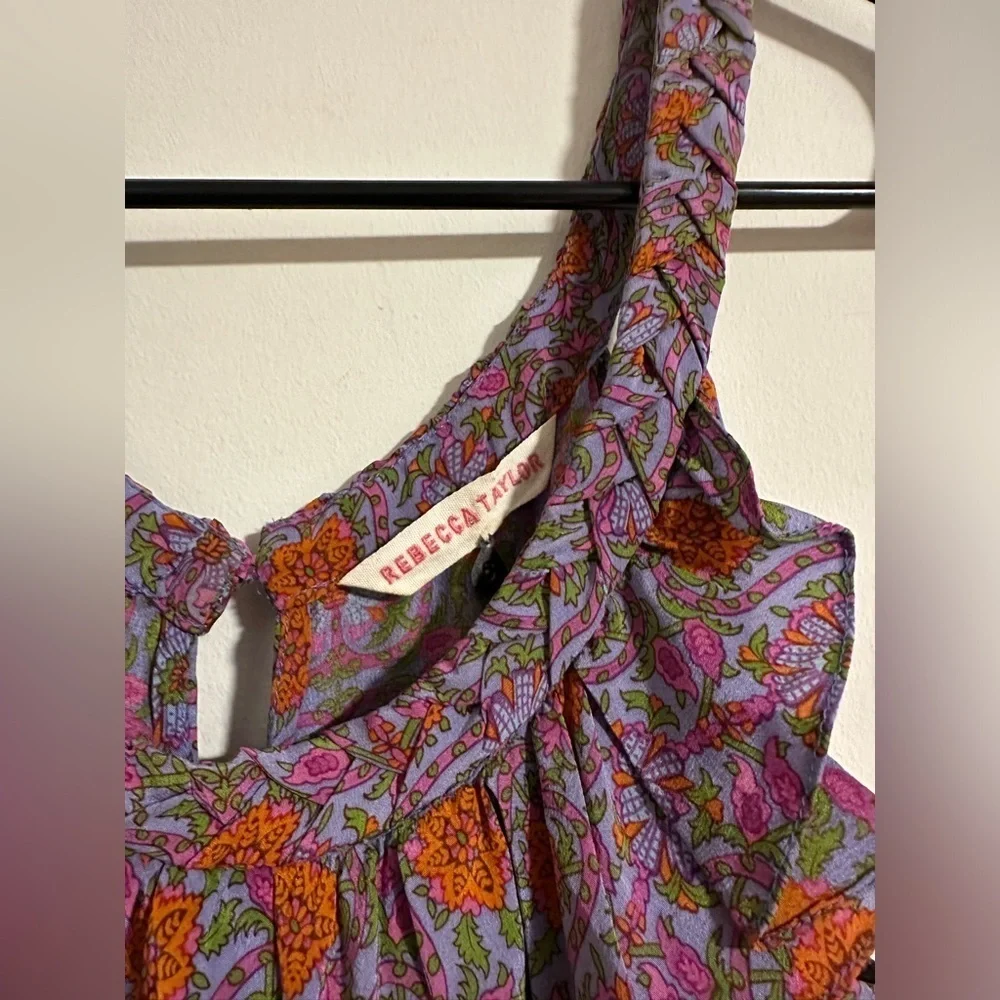 Rebecca Taylor SILK floral smocked waist summer tiered dress
